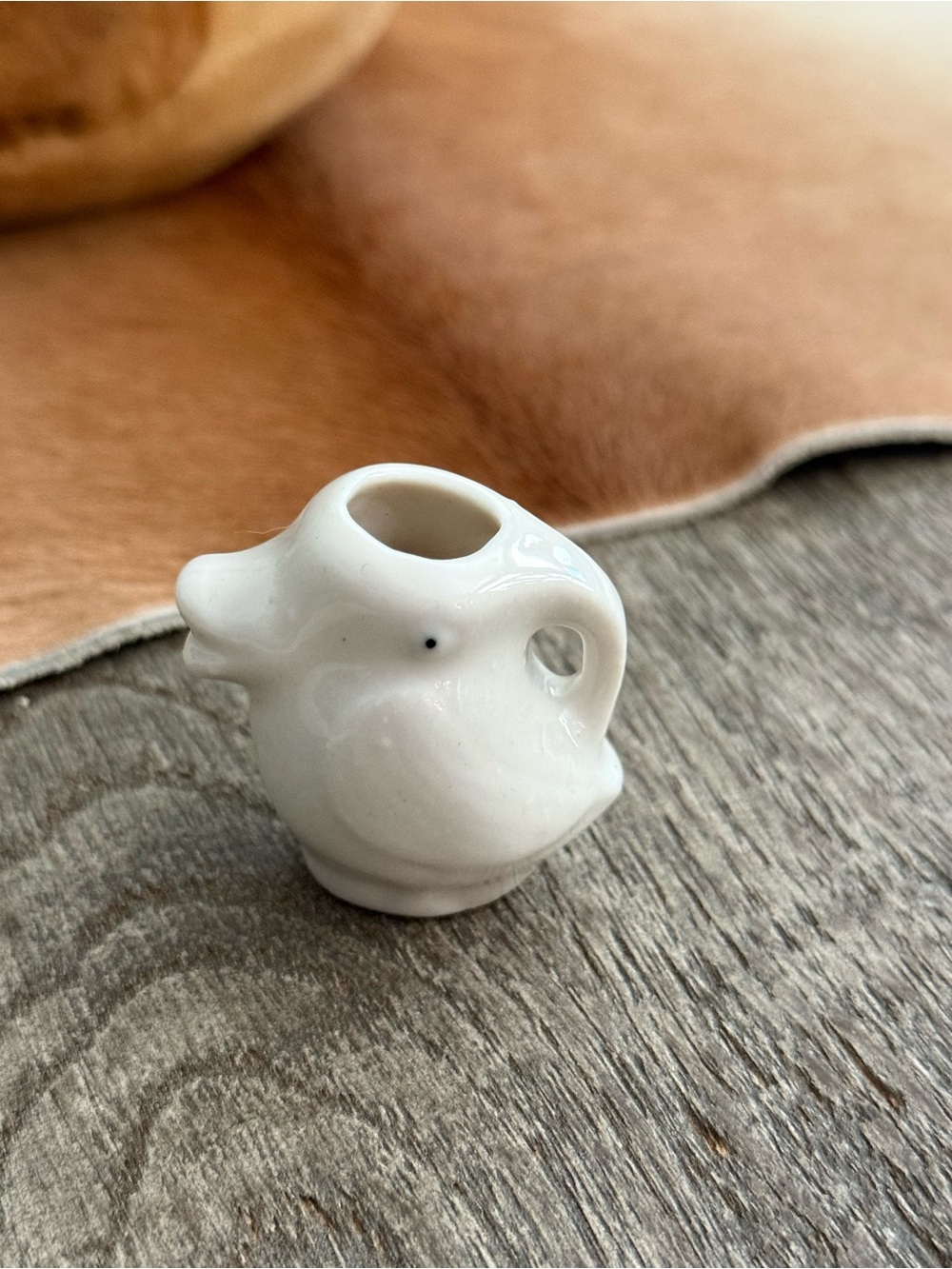 Vintage Miniature White Duck Pitcher Vase Doll House